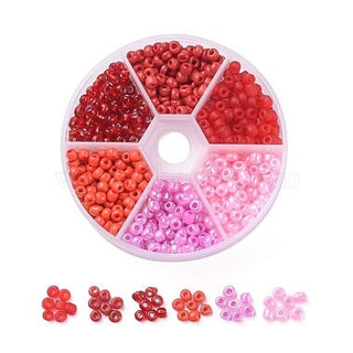 6/0 Glass Seed Beads - Red & Pink - Silver Lined - Frosted Colors