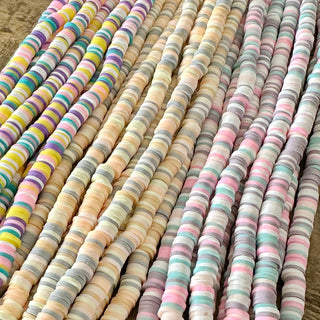 6mm Flat Round Polymer Clay Bead Strands - Assorted Colors