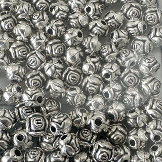 100pc Flower Rose Spacer Beads - Antique Silver