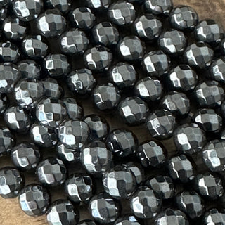 Grade AA Faceted Magnetic Hematite Bead Strand - 6mm 8mm