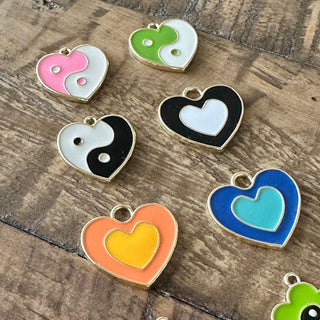 12pc Charm Set - Ying Yang Hearts - Ying Yang Flowers - Flowers - Hearts