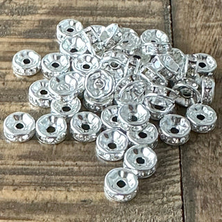 50pc 8mm Rhinestone Beads - Grade A - Silver Plated Brass - Nickel Free