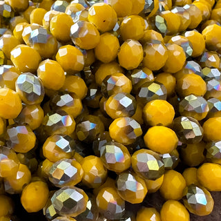 8mm Gold Electroplated Faceted Rondelle Glass Bead Strands