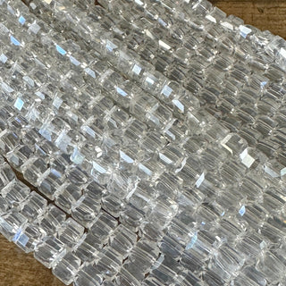 6mm Electroplated Faceted Cube Glass Bead Strands - Clear AB