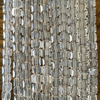6mm Electroplated Faceted Cube Glass Bead Strands - Clear AB