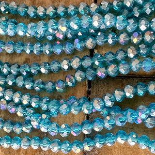 4mm Electroplated Faceted Rondelle Glass Bead Strands - Clear AB - Blue