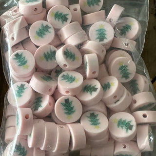 100pc 10mm Christmas Beads - Polymer Clay - Flat Round