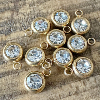 April Birthstone Rhinestone Charms - 201 Stainless Steel - Gold - Crystal Glass