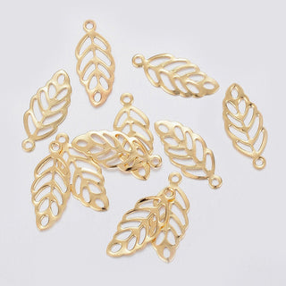 25pc 18k Gold Plated Leaf Charms - 304 Stainless Steel