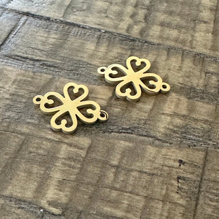 2pc Golden Clover Link Connector - 304 Stainless Steel