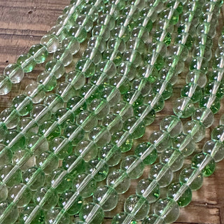 10mm Transparent Lime Green Golden Foil Glass Beads