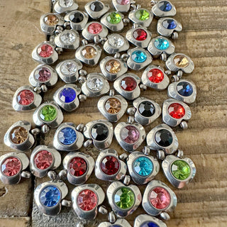 304 Stainless Steel Rhinestone Birthstone Charms - Assorted Color - Flat Round & Heart