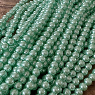 8mm Light Green Glass Pearl Beads